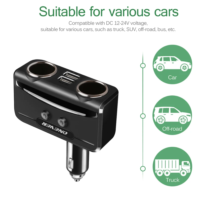 Volmeter Onever 12 В 24 Прикуривателя 3.1A Dual USB Автомобильное Зарядное Устройство Умный