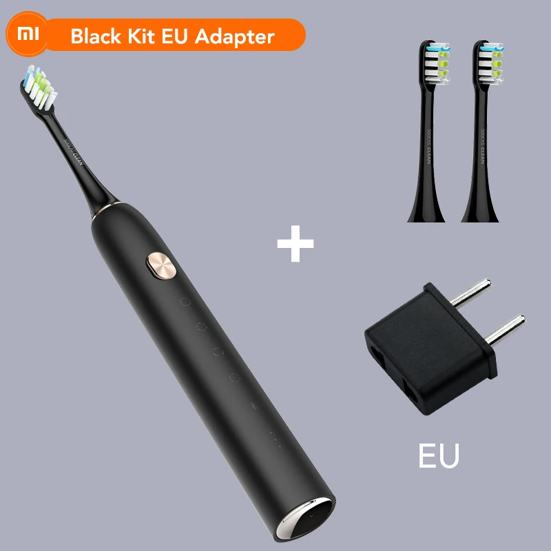 Black Kit EU Adapter Xiao mi Soocare X3 X3S Soocas электрическая зубная щетка mi Smart Bluetooth Водонепроницаемая Быстрая зарядка Android iOS приложение дистанционное управление - Цвет: Black Kit EU Adapter