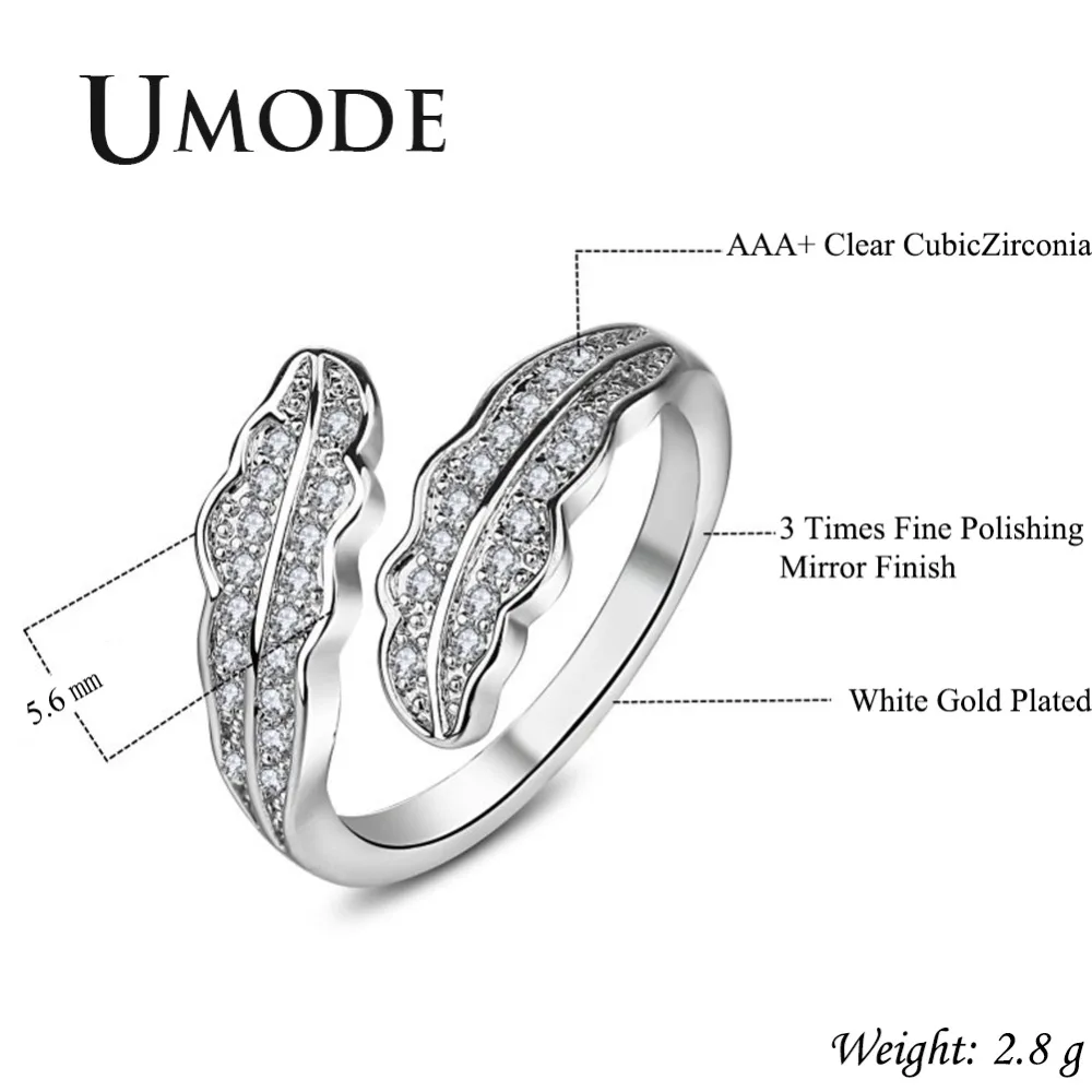 UMODE модное кольцо с Кленовым листом и цирконием для женщин ювелирные изделия из