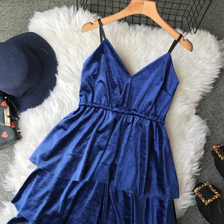 ALPHALMODA Ретро бархатное нарядное платье с высокой талией и v-образным вырезом, женские милые однотонные вечерние платья средней длины