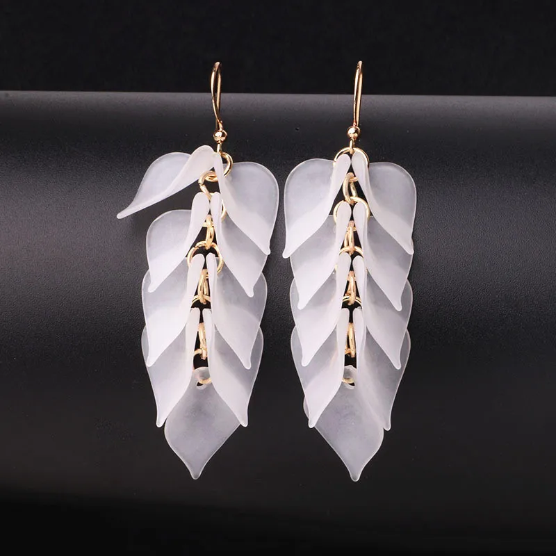 Простые розовые белые оранжевые длинные серьги с листочками для женщин