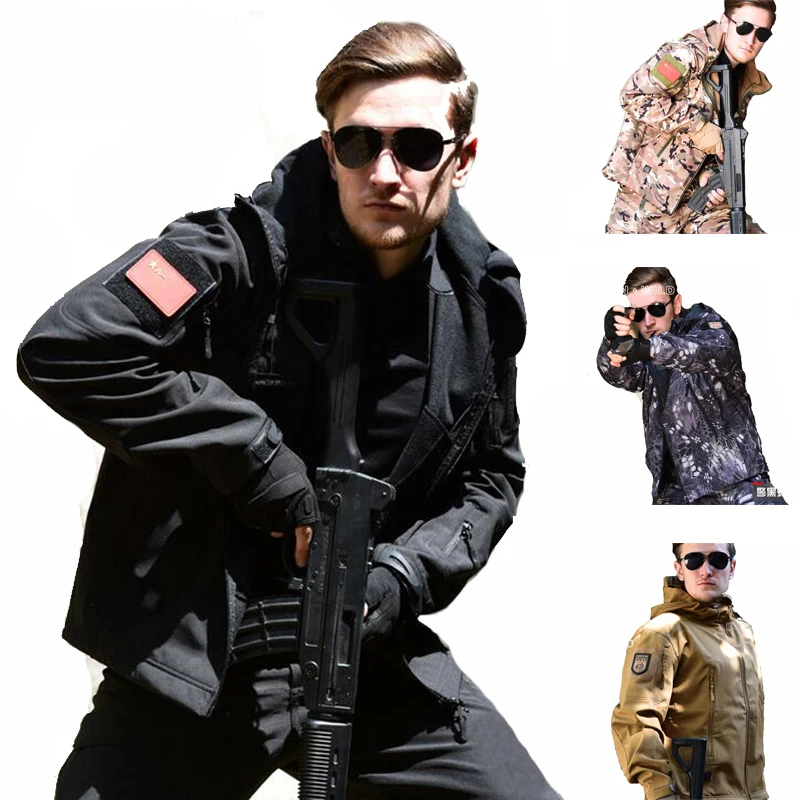 TAD тактический Sharkskin Softshell костюмы ветрозащитный для мужчин пеший Туризм Кемпинг непромокаемая куртка и брюки для девочек камуфляжная охотничья одежда