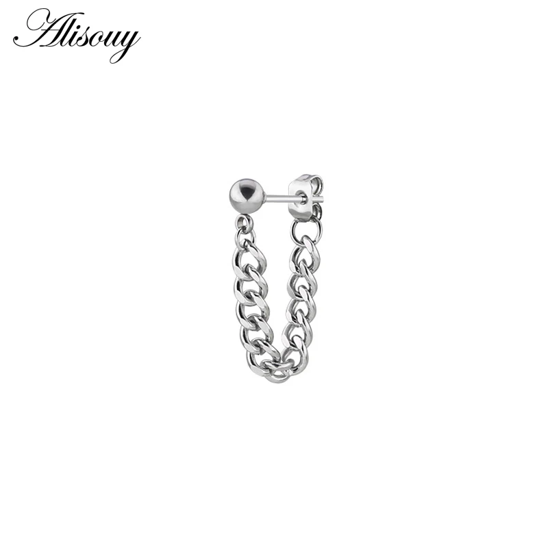 1 Silver Alisouy, 1 шт., серьги-гвоздики на цепочке, brincos, модные серьги из нержавеющей стали, корейские женские и мужские серьги для мужчин, черные ювелирные изделия в стиле панк - Окраска металла: 1 Silver