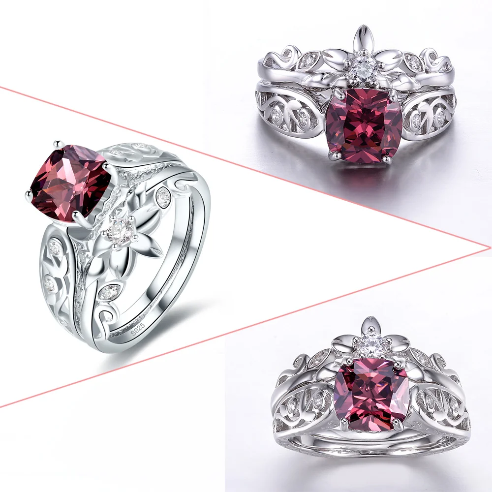 Jrose Square 4.3ct Спессартин Гранат &amp Белый CZ обручальные кольца из настоящего серебра