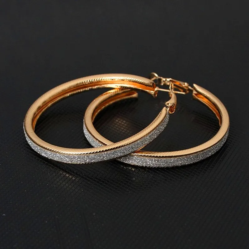 European and American exaggeration geometric large circle earrings metal scrub female fashion accessories | Украшения и