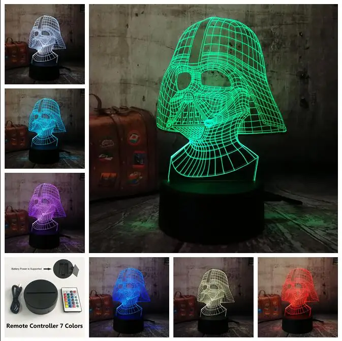 Remote one 7 Color Звездные войны рисунок Дарт Вейдер 3D светодиодный ночник 7 цветов сенсорный Настольный светильник для детей на день рождения Рождественский подарок декор для спальни - Испускаемый цвет: Remote one 7 Color