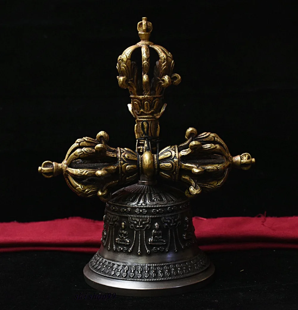 

Рождественский сбор Тибетский буддизм, бронзовый Vajra-pestle Dorje Vajra Bell Phurba кинжал Держатель Хэллоуин