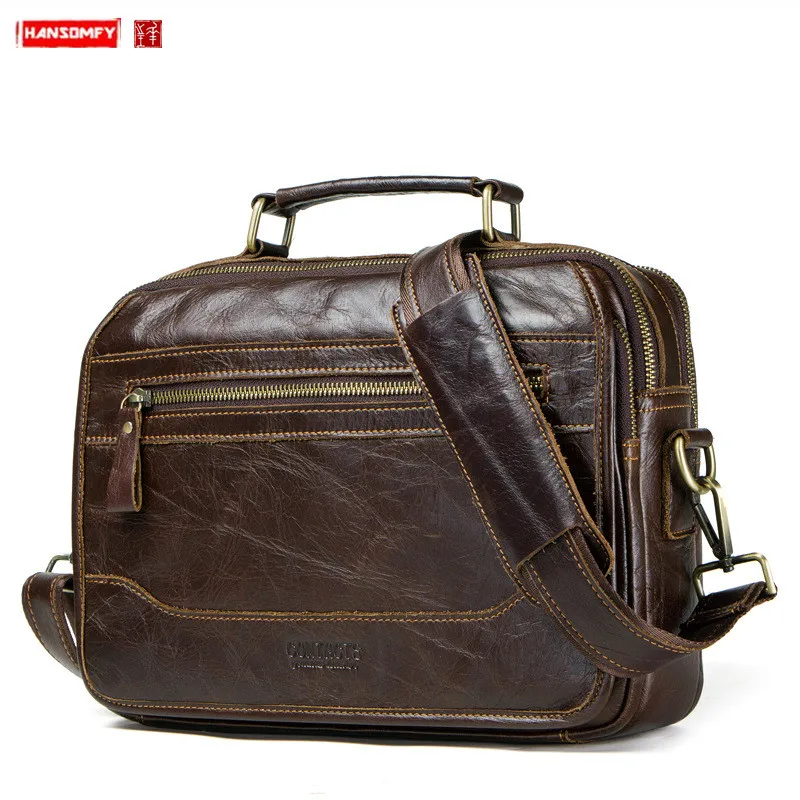 Genuine Leather Men's Handbag Male Business Shoulder Messenger Bag European and American Wind Crossbody Bags First Layer Cowhide