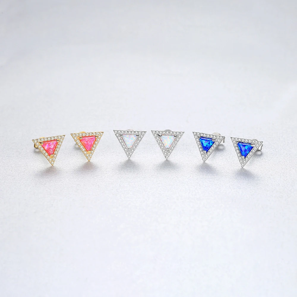 DR Created Triangle Fire Opal S925 Stud Earrings for Women 925 Sterling Silver 2019 Fine Jewelry Joyeria Fina Para Mujer Brinco | Украшения