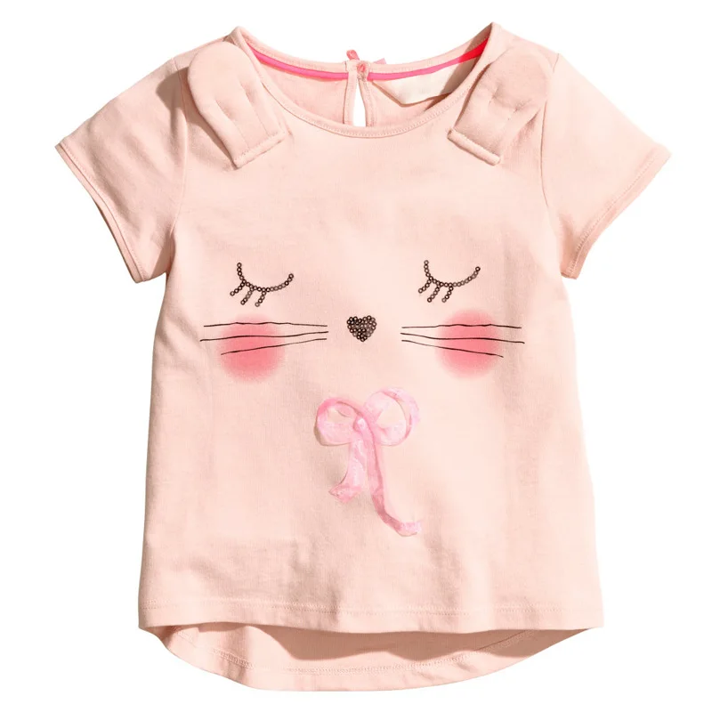 Cat 3d ear Little Maven/футболки для девочек в цветочек и кенгуру, нашивка с персонажем, топы с рукавами, детская одежда, футболки для малышей, От 1 до 6 лет - Цвет: Cat 3d ear