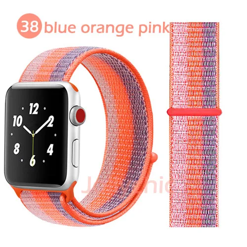 Ремешок для Apple Watch Series 4 3/2/1 полосы 38 мм 42 мм нейлон мягкая дышащая сменная Спортивная петля для iwatch 4 3 2 1 40 мм 44 мм - Цвет ремешка: blue orange pink