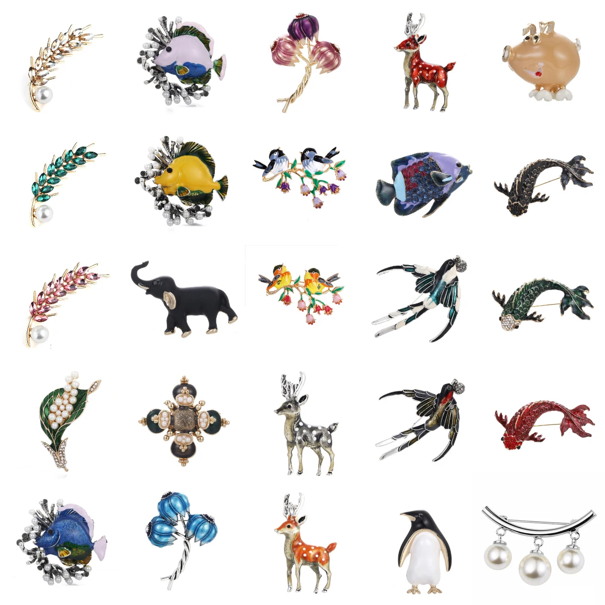 Милые Слон Олень птица пшеничный Пингвин Броши Рыба для женщин большая брошь