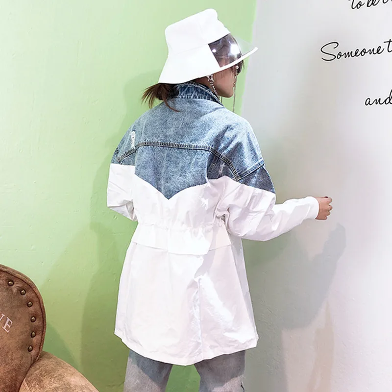 2019 весна осень отверстия женские джинсовые куртки Лоскутная ветровка с