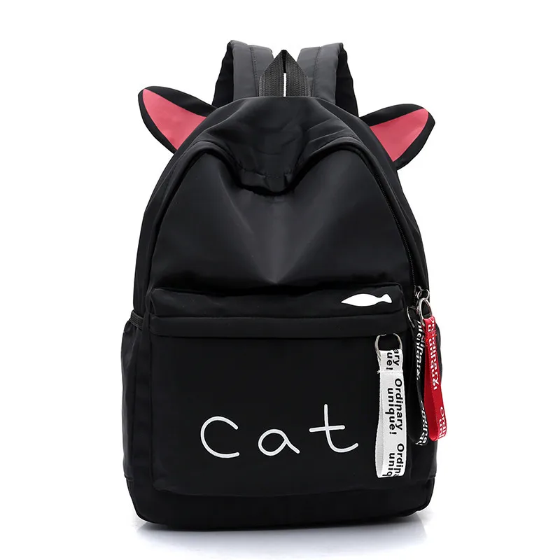 

Student Simple Canvas Backpack Women Laptop Backpack Cute Cat Ear Design Casual School Bag For Youth Girl Big Capacity Backpack