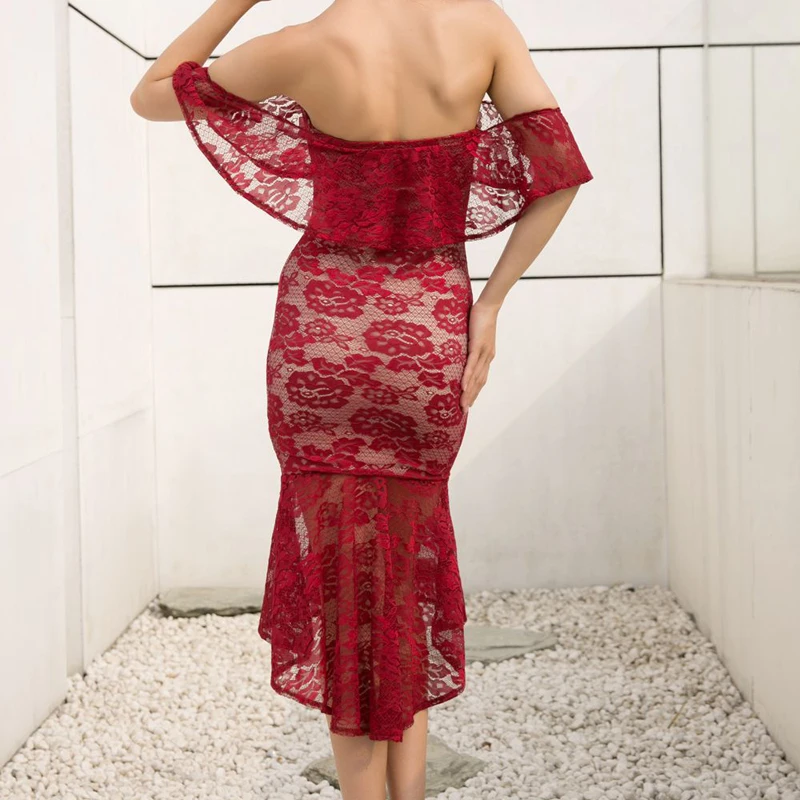 2018 Кружево вечерние платье с открытыми плечами Для женщин Slash Средства ухода за