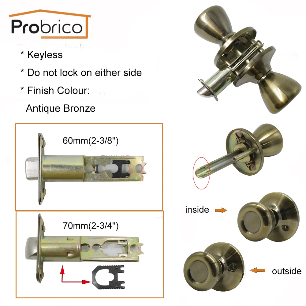 Probrico античные бронзовые дверные замки, межкомнатные дверные ручки для ванной комнаты, спальни, прачечной, детской комнаты, домашняя дверная фурнитура, принадлежности