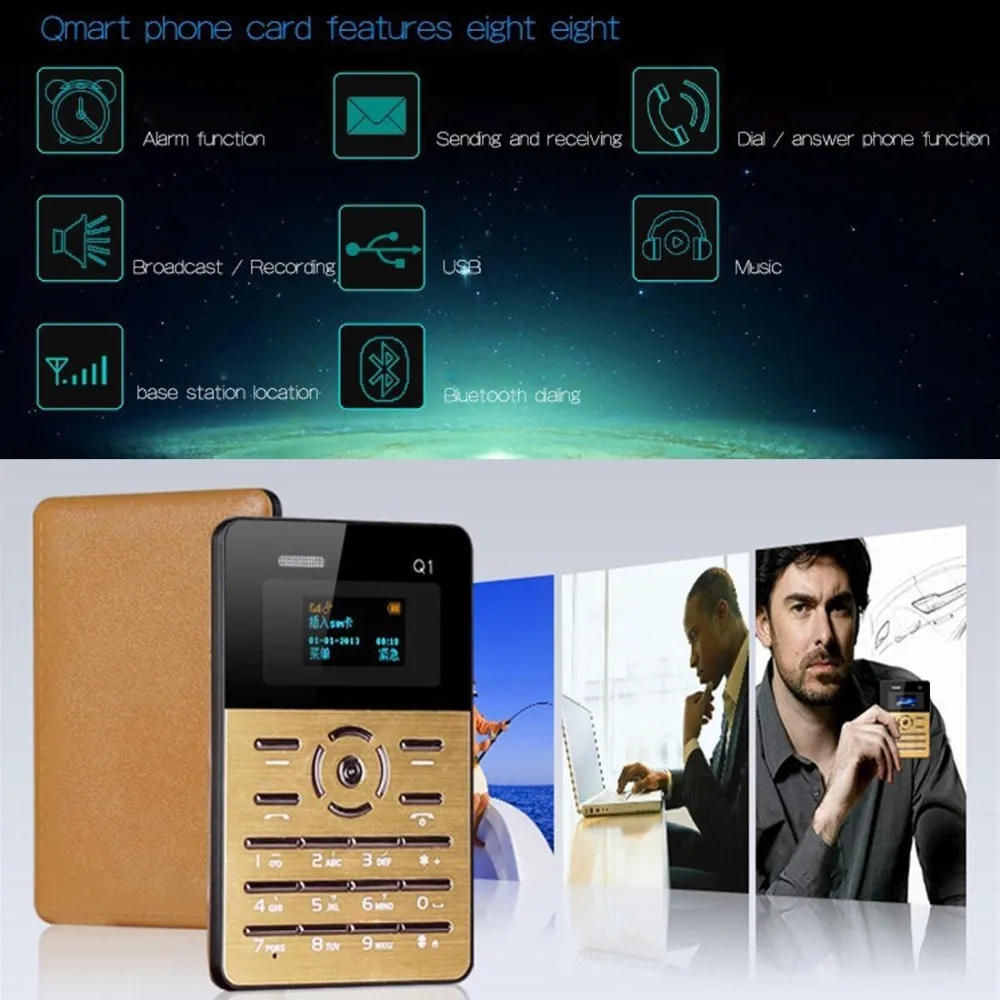 AEKU Qmart Q1 карта мобильного телефона 2G Сеть карта с низким уровнем радиации мобильный телефон 4,0 мм ультра тонкий карманный 1,0 дюймов мини тонкий телефон с картой
