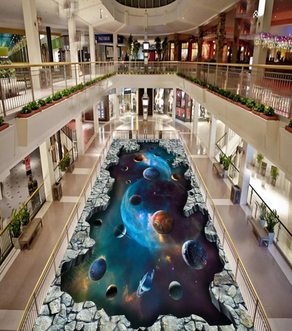

[Самоклеющиеся] 3D космическая планета пещера 44 Нескользящая водонепроницаемая фото самоклеющаяся напольная Настенная Наклейка обои фреск...