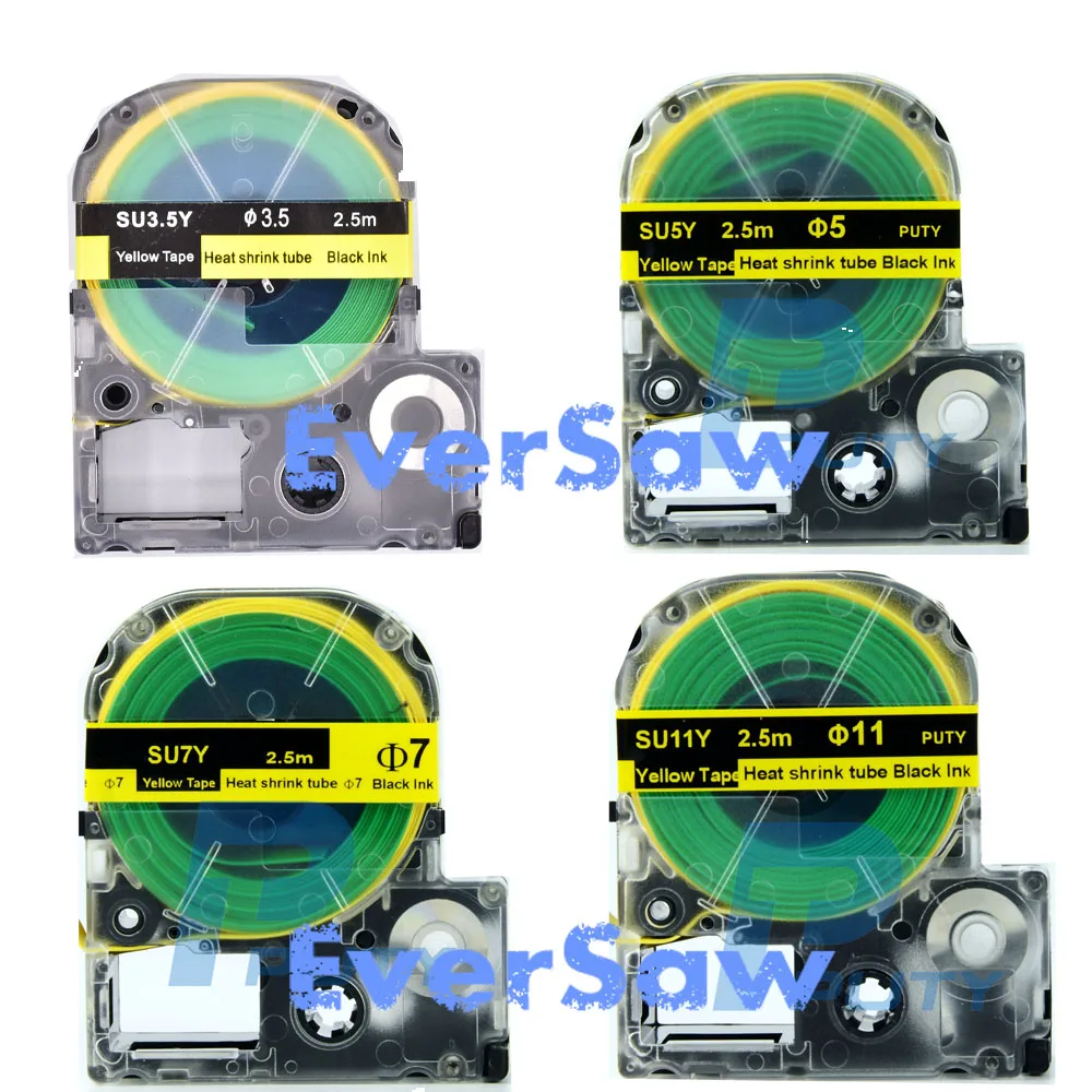 4PK mix KINGJIM термоусадочная трубчатая лента SU3.5Y SU5Y SU7Y SU11Y черная на желтой этикетке