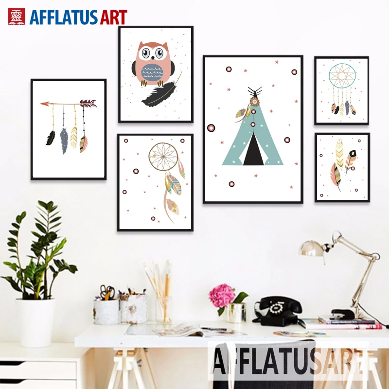 AFFLATUS палатка с перьями Сова холст живопись современное настенное искусство
