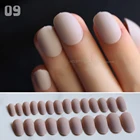 Матовые овальные накладные ногти телесного цвета, 24 шт., полный набор, красные накладные ногти, темно-синие, средней длины, Круглые, черные, простые, однотонные