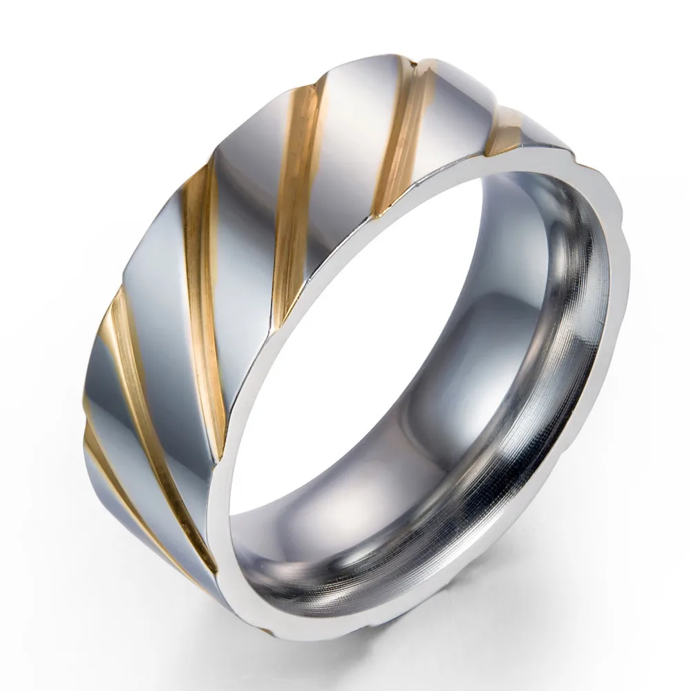 2017 крутое мужское кольцо на палец из нержавеющей стали в полоску белого и