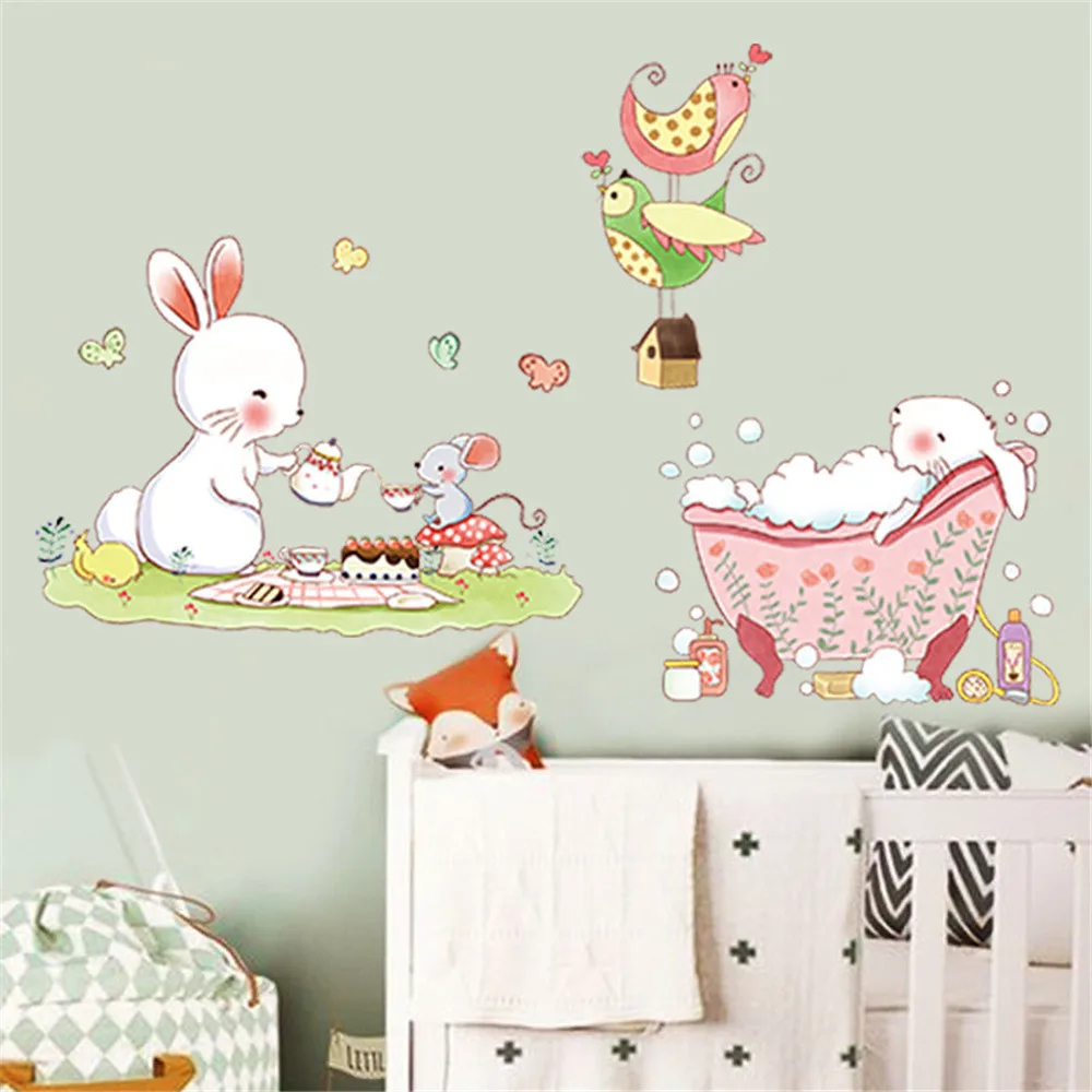 DIY милые Мультяшные Животные наклейки на стену кролик наклейка семья дома обои