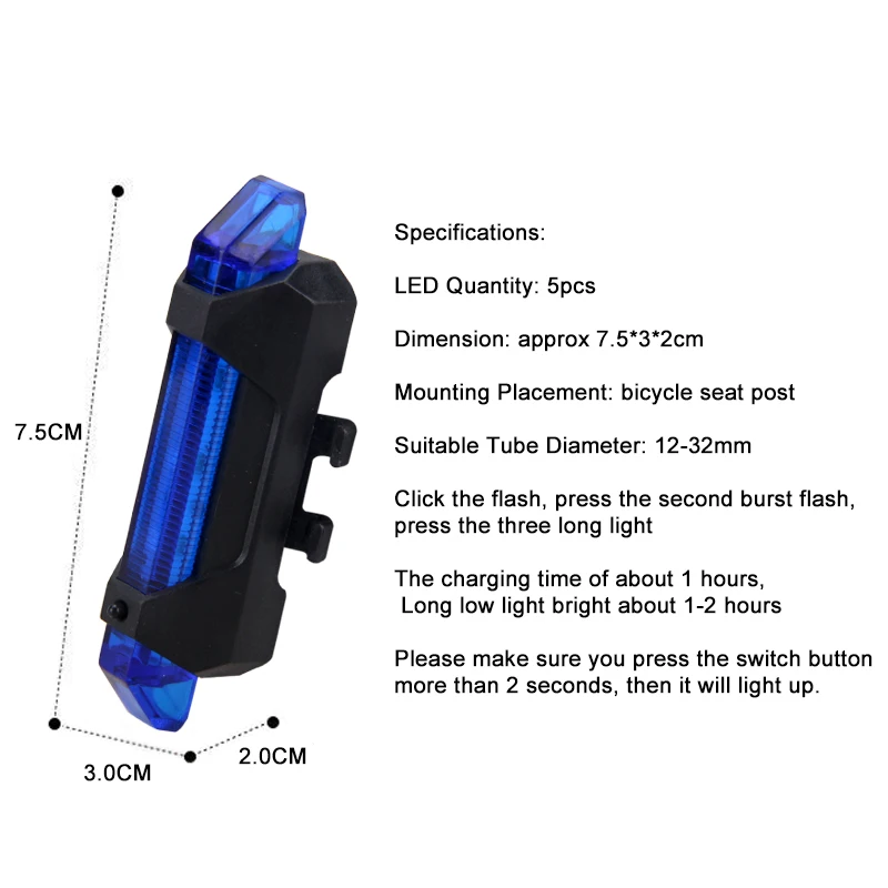 Задний фонарь для горного велосипеда 5 светодиодный зарядка через USB | Спорт и
