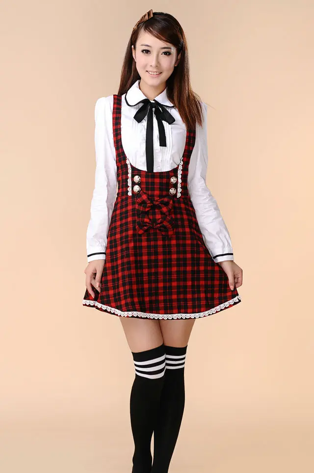 

Preppy Style JK Summer Dress Japanese School Girls Latticed Lolita Cosplay Costume Uniform Korean Sailor Uniform Free Shipping