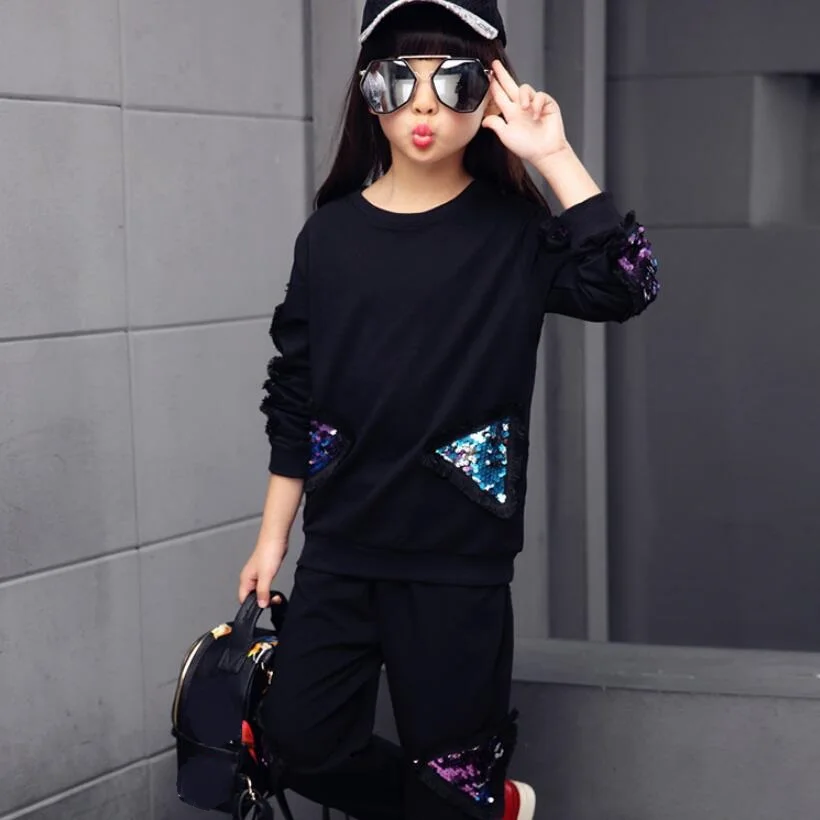 4 kids clothes set От 4 до 13 лет, весенне-осенняя одежда для маленьких девочек-подростков комплект детской одежды, толстовка+ штаны комплекты из 2 предметов повседневная одежда - Цвет: 4 kids clothes set
