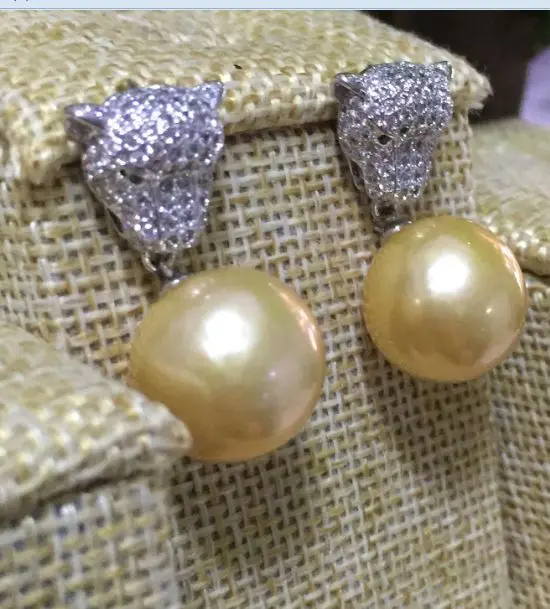 charming pair of huge 10-11mm south gold pearl dangle earring 925s | Украшения и аксессуары