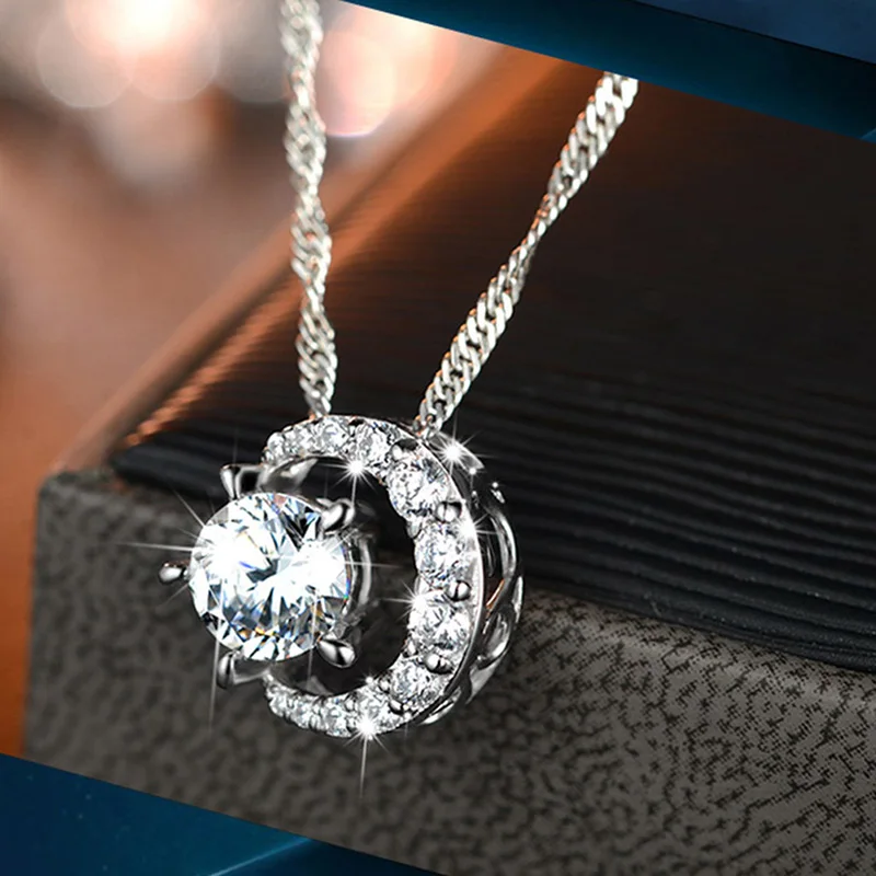 Fashion Simple Cresent Star &amp Moon Necklace Rhinestone Shiny Crystal Half Pendant For Women CZ Choker Jewelry | Украшения и