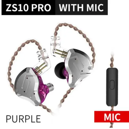 purple with mic Новинка KZ ZS10 Pro 4BA+ 1DD гибридные наушники-вкладыши HIFI спортивные наушники для бега наушники-вкладыши KZ AS10 ZST ZS10 ZSN - Цвет: purple with mic