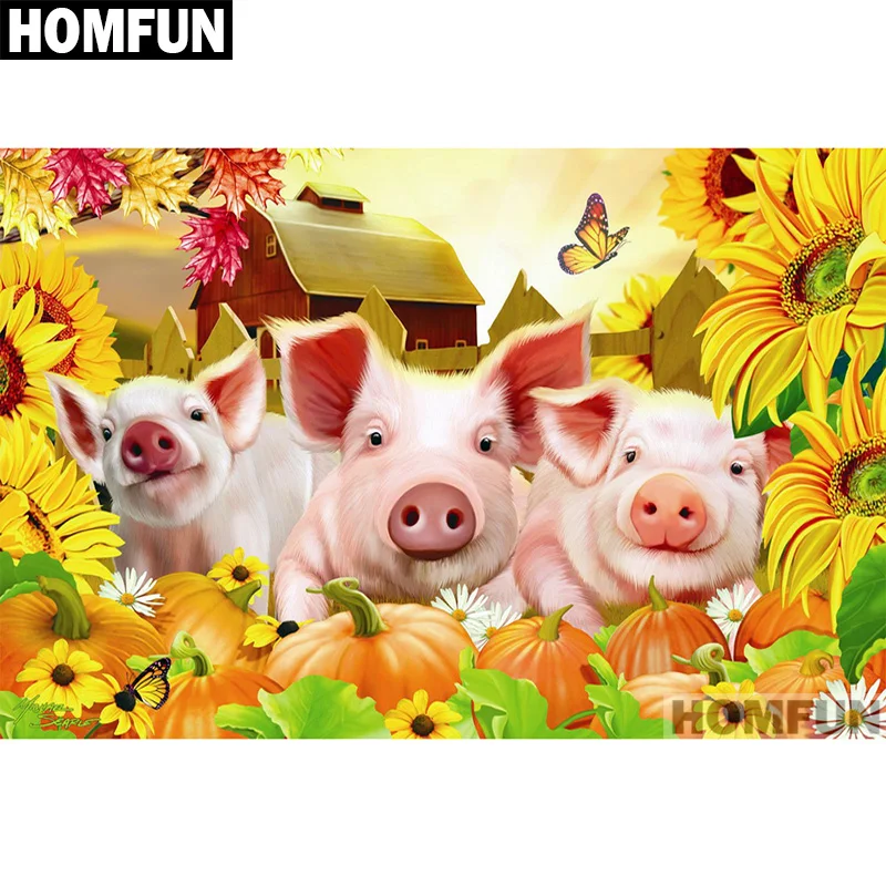 HOMFUN Full Square/Round Drill 5D DIY Diamond Painting &quotCute pig&quot Embroidery Cross Stitch Home Decor Gift A01227 | Дом и сад