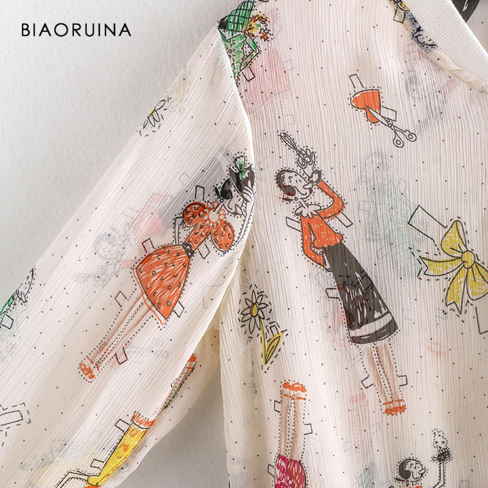 BIAORUINA, женская, с мультяшным принтом, солнцезащитная, тонкая, шифоновая куртка, пальто, со стоячим воротником, женская, свободная, прямая, модная куртка, верхняя одежда