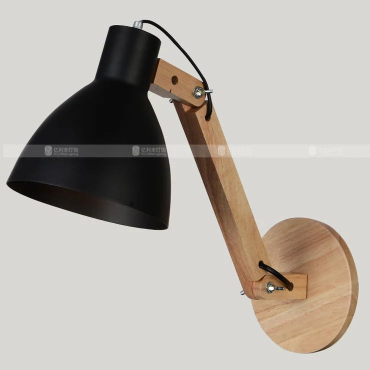 

Classical Adjustable Swing Arm Wall Light Fixture Hard Wood Shore Bedroom Iron Wall Lamp Decors Loft Nordic E27 LED Bulb Lamp