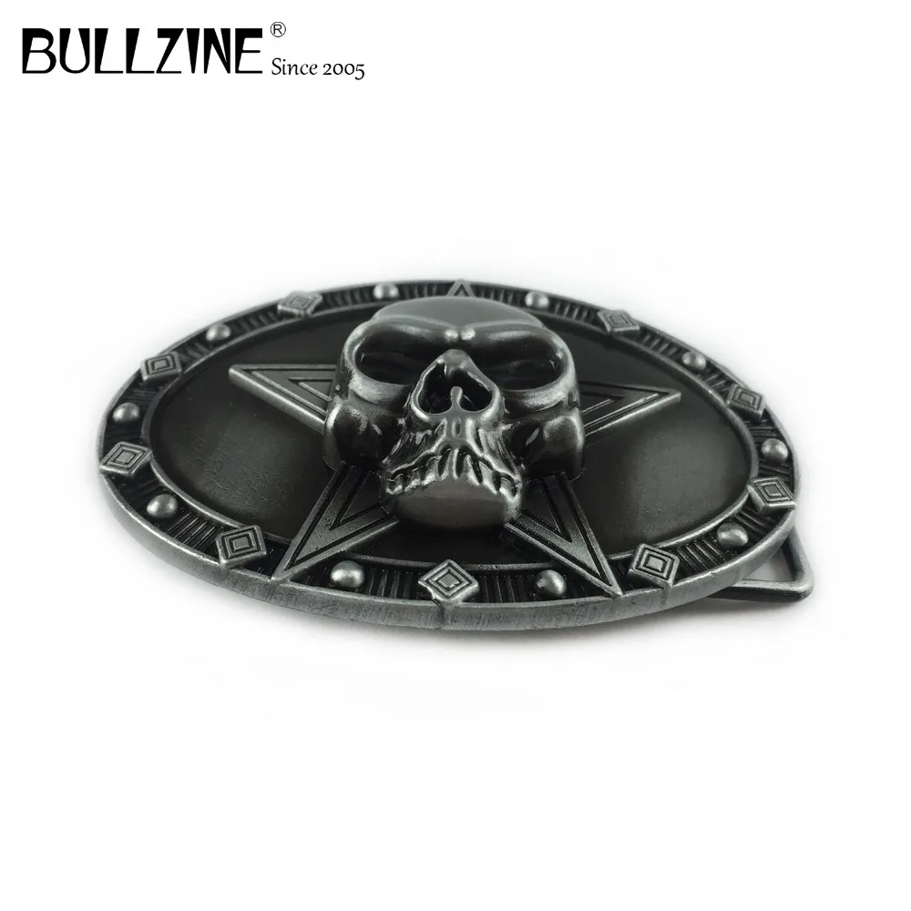 Пряжка для ремня с черепом Bullzine оловянной отделкой и красной эмалью