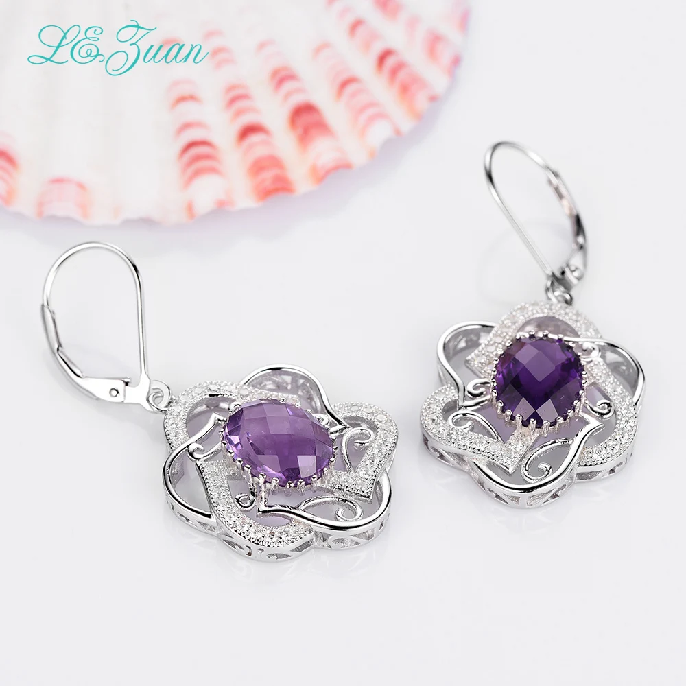 L & zuan 925 пробы Серебряный Натуральный 5ct Аметист Фиолетовый кварц круглая капля