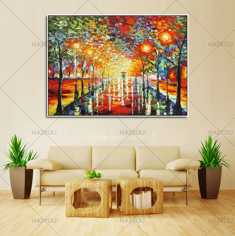Skillful Night couple Modern Palette Knife Park Street Oil Painting On Canvas Art Pictures For living room Abstract | Дом и сад