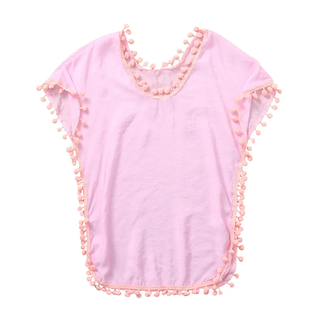 Летний купальный костюм для девочек мягкое пляжное платье с помпон кисточка