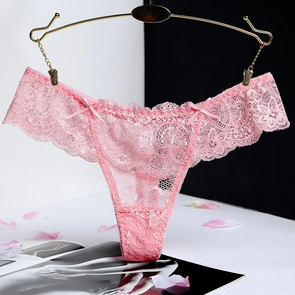 pink Женское нижнее белье, кружевные стринги, сексуальные стринги, бесшовные, низкая посадка, с отверстиями, хлопковые, новая мода - Цвет: pink