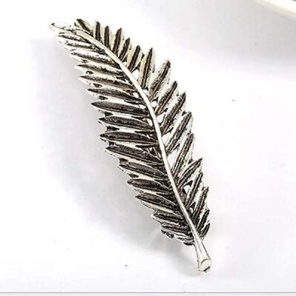 Elegant Women Gold Silver Feather Leaf Leaves Barrette Hairpin Hair Clip | Красота и здоровье