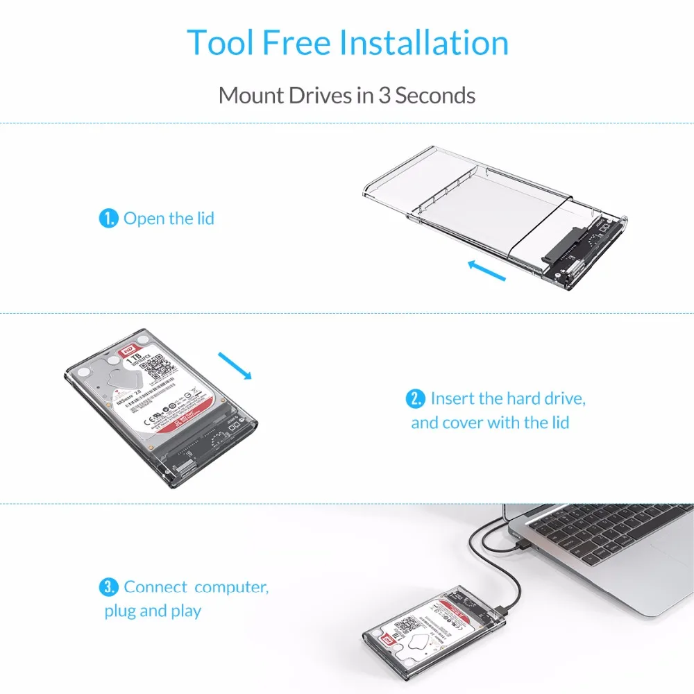 Прозрачный чехол ORICO для жесткого диска 2 5 дюйма Type-C Gen 1 на Sata 3 0 Гбит/с USB корпус