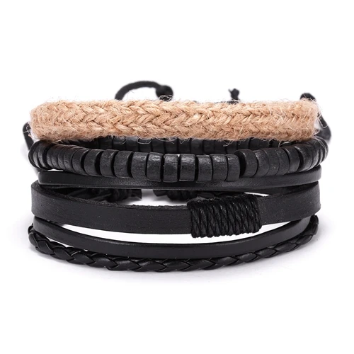 6 black-4pcs RINHOO винтажные кожаные браслеты для мужчин, богемные Многослойные Бусины, обертывание, панк-веревка, ювелирные изделия, подарок на день Святого Валентина, браслеты - Окраска металла: 6 black-4pcs