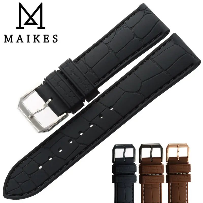 Ремешок силиконовый для мужских часов MAIKES резиновый браслет с бирками