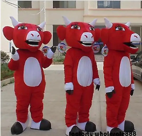 

Adult Advertising Red Ox Cow Suit Birthday Party Cartoon Mascot Costume Christmas Fancy Dress Halloween Mascot Costume Free Ship