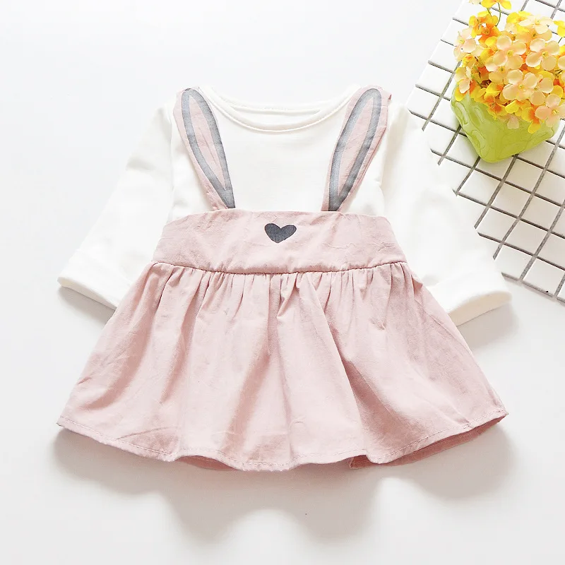 2019 новорожденная девочка одежда платье мультфильм кролик уши фальшивая лямка