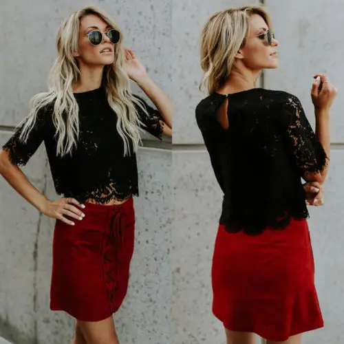 Женская кружевная блузка Повседневная летняя с коротким рукавом|womens lace blouse|lace