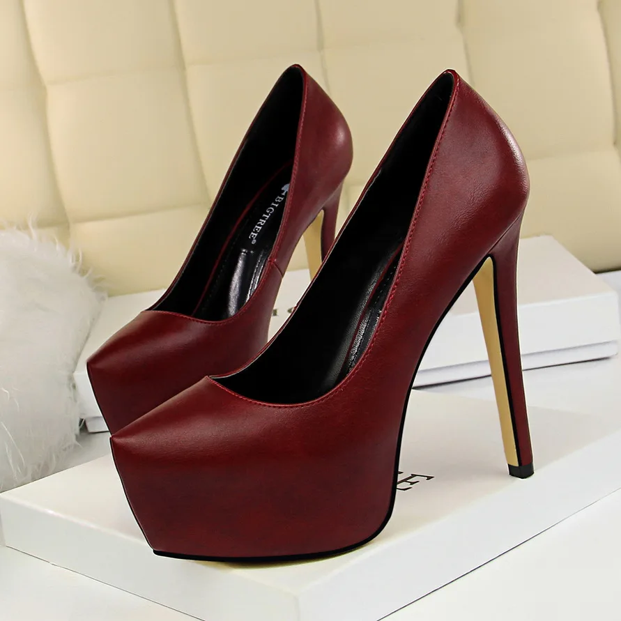 

2023 New Autumn Women's Concise Shallow Super High Heels Shoes Soft Leather Women Pumps Fashion High Platform Party Shoes Woman