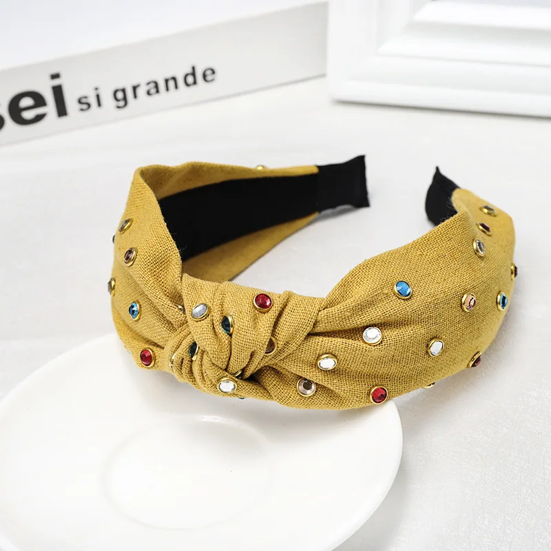C555 yellow Модные повязки для волос с узлом и тюрбаном для женщин, головная повязка с жемчугом, ободок для волос Diademas Bordadas Haar, аксессуары para el cabello - Цвет: C555 yellow